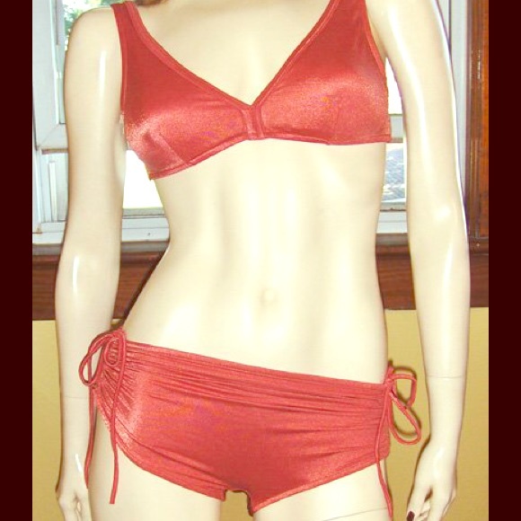 sExY VINTAGE 70s Coral 2 Piece Bikini Swimsuit - Picture 3 of 6